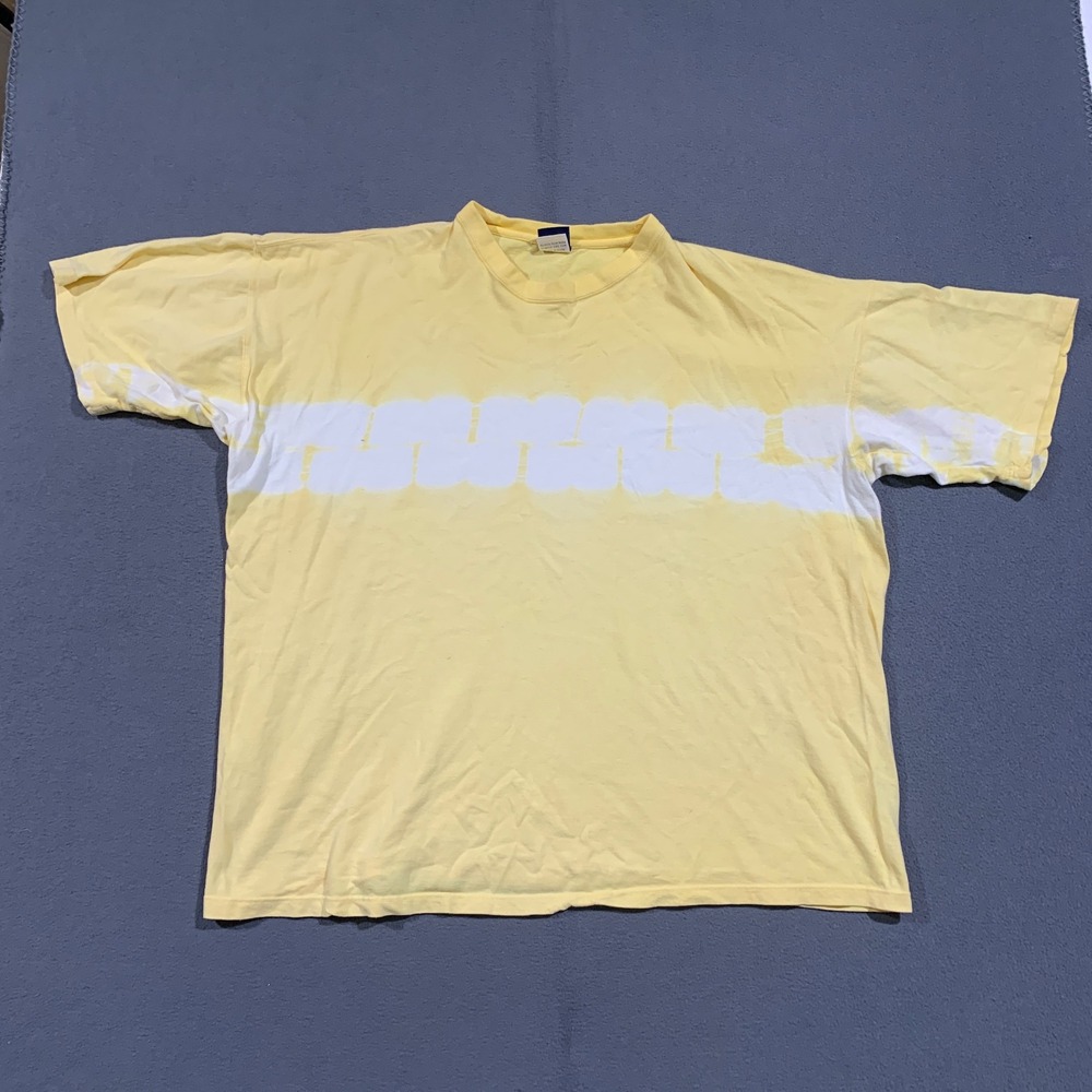 Y2K Rue21 Jeans Mens XL Butter Yellow Tie Dye Stripe Oversized Cotton T-Shirt